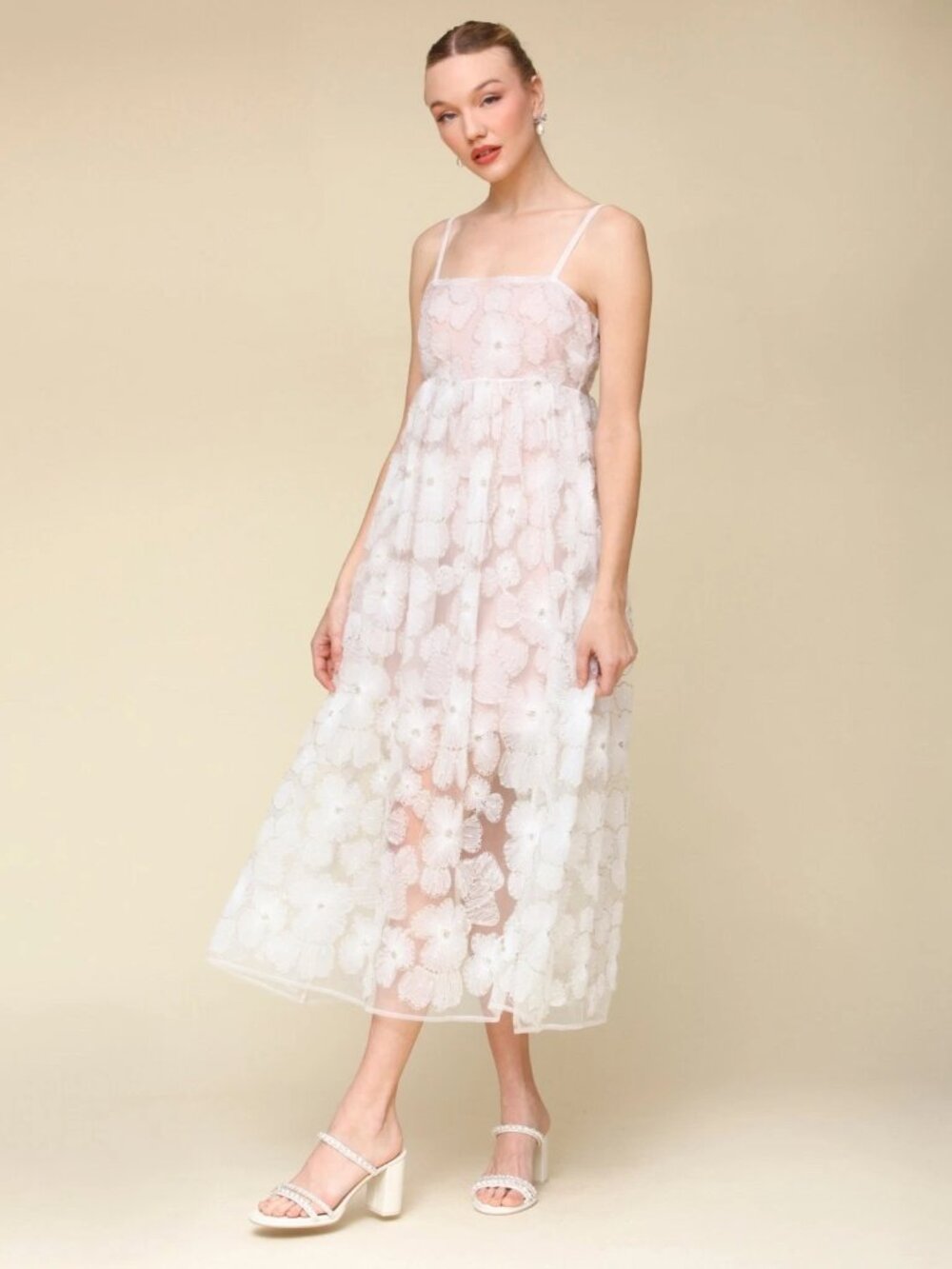 Avec Les Filles 3D Floral Applique Midi Dress Blush Pink Size 10